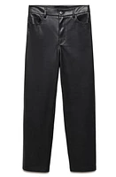 MANGO Faux Leather Straight Leg Pants Black at Nordstrom