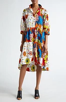 The Oula Company Mixed Print Tiered High-Low Shirtdress Blue Orange Ruby Golden at Nordstrom,