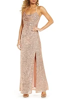 Morgan & Co. Cowl Neck Sequin Crossback Body-Con Gown at Nordstrom,