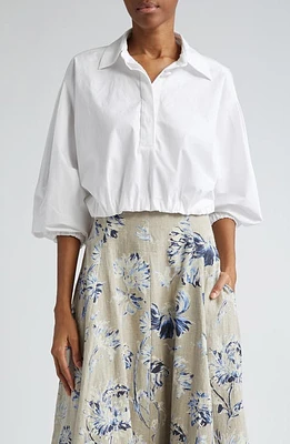 Lela Rose Cotton Stretch Poplin Crop Blouson Top Ivory at Nordstrom,