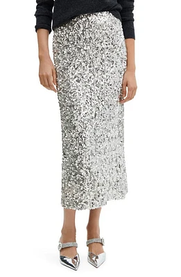 MANGO Sequin Midi Skirt Silver at Nordstrom,