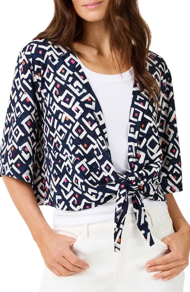 NIC+ZOE Angles Convertible Linen Blend Cardigan Indigo Multi at Nordstrom