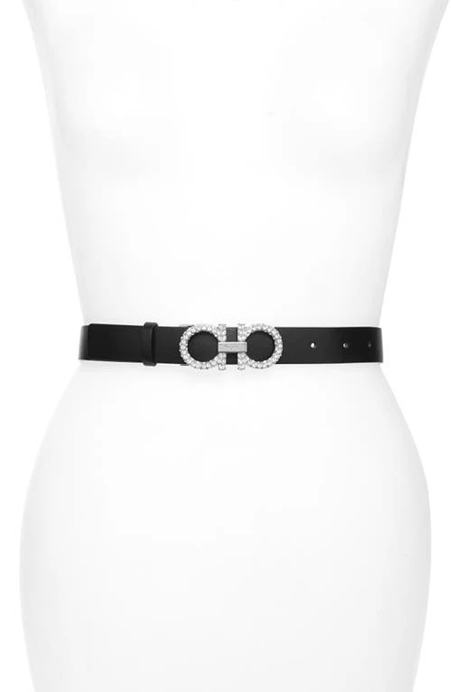 FERRAGAMO Double Gancio Crystal Buckle Leather Belt Nero at Nordstrom,