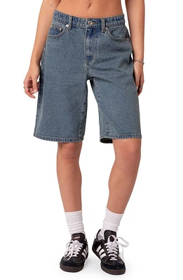 EDIKTED Oversize Low Rise Denim Bermuda Shorts Blue-Washed at Nordstrom,