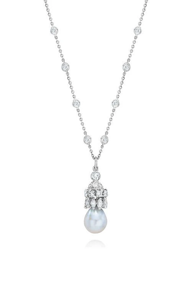 Mindi Mond Cultured Pearl & Diamond Pendant Necklace in 18Kwg at Nordstrom