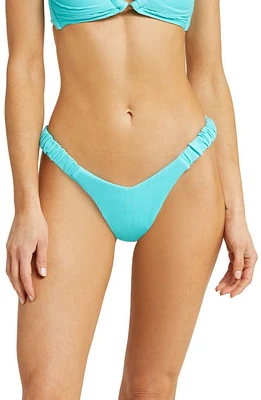 Kulani Kinis Retro Ribbed Thong Bikini Bottoms in Aqua Rib at Nordstrom, Size X-Small