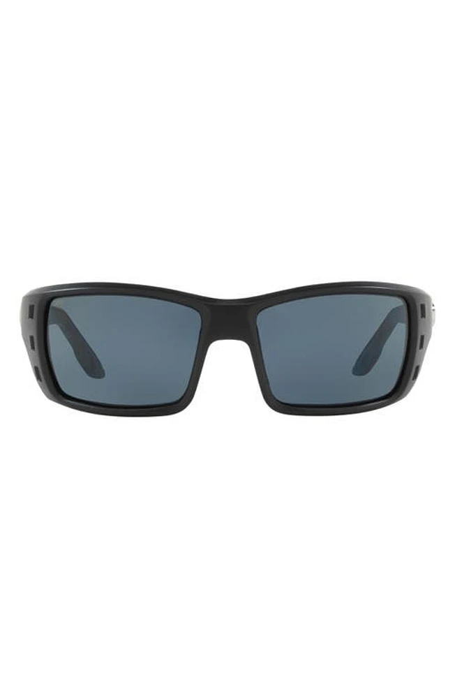 Costa Del Mar 63mm Oversize Polarized Rectangular Sunglasses in Solid Black at Nordstrom