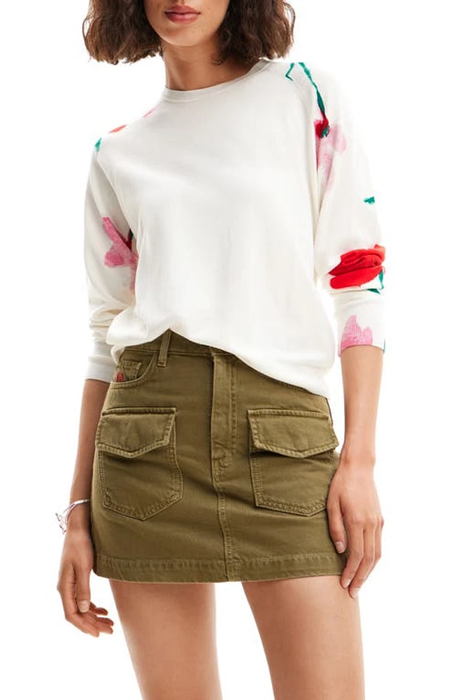 Desigual Watercolor Floral Pullover in White at Nordstrom, Size Small