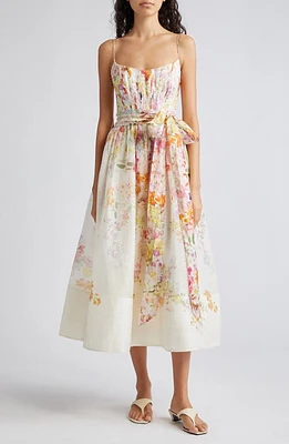 Zimmermann Natura Floral Linen & Silk Organza Corset Midi Dress Kaleidoscope Garden at Nordstrom,