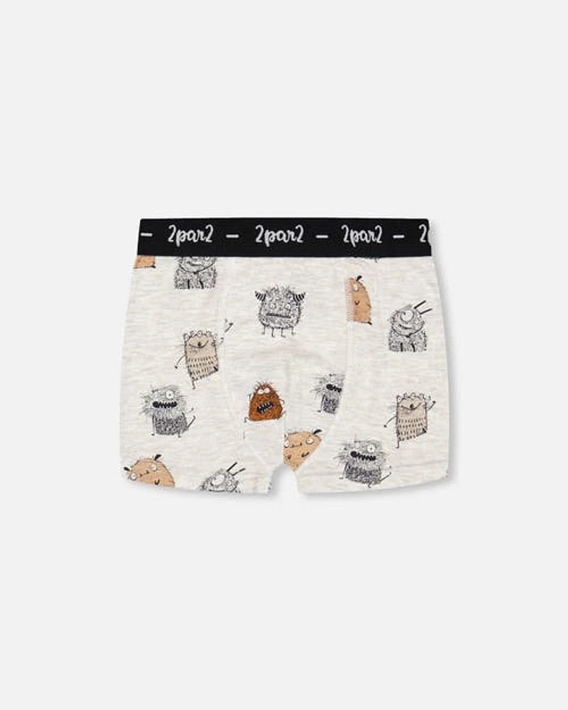 Deux Par Deux Boy's Organic Cotton Boxer Short Heather Beige Printed Monsters in Heather Beige Monsters at Nordstrom