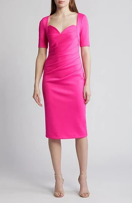 Black Halo Amandalee Pleated Satin Cocktail Sheath Dress Iconic Pink at Nordstrom,