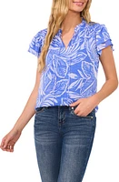 CeCe Palm Print Flutter Sleeve Top at Nordstrom,