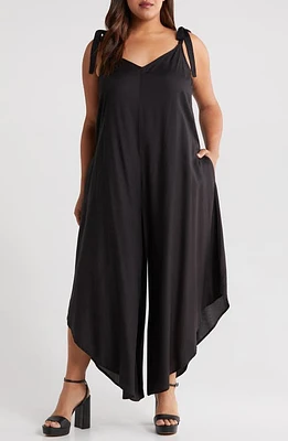 Vince Camuto Tie Strap Crop Wide Leg Jumpsuit Rich Black at Nordstrom,