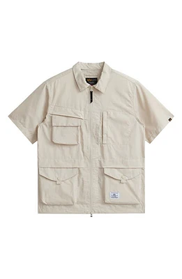 Alpha Industries Short Sleeve Zip-Up Utility Shirt Jacket Limestone at Nordstrom,