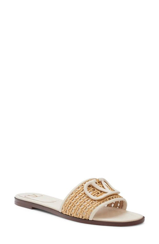 Valentino Garavani VLOGO Raffia Slide Sandal Naturale/Light Ivory at Nordstrom,