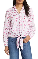 beachlunchlounge Jordyn Heart Print Cotton Gauze Tie Front Button-Up Shirt Abstract Hearts at Nordstrom,