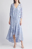 Alex Evenings Metallic Floral High-Low Chiffon Jacquard Midi Dress with Jacket Hydrangea at Nordstrom,