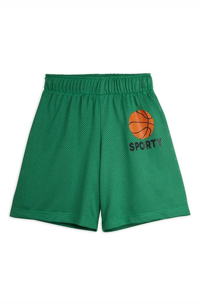 Mini Rodini Kids' Basketball Mesh Athletic Shorts Green at Nordstrom,