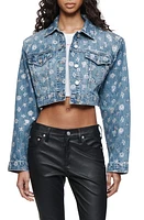 PURPLE BRAND Mono Bling Crop Denim Jacket Mid Indigo at Nordstrom,