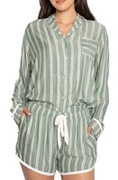 PJ Salvage Stripe Hype Sateen Short Pajamas Forest Green at Nordstrom,