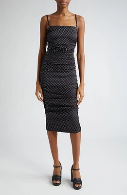 Dolce & Gabbana Polka Dot Ruched Charmeuse Sheath Dress Bianco/Nero at Nordstrom, Us