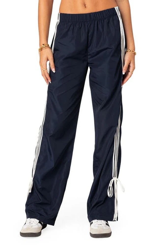 EDIKTED Remy Tie Detail Track Pants Navy at Nordstrom,