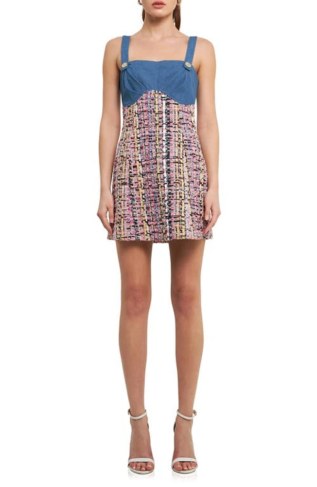 Endless Rose Tweed Square Neck Shift Dress Pink Multi at Nordstrom,