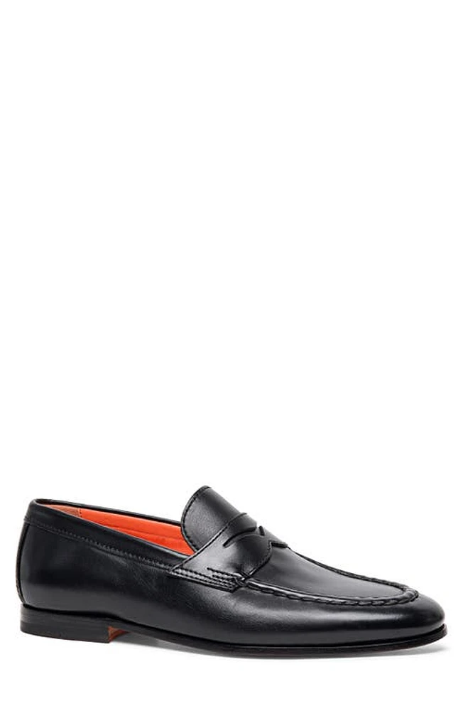 Santoni Door Moc Toe Penny Loafer Black at Nordstrom,