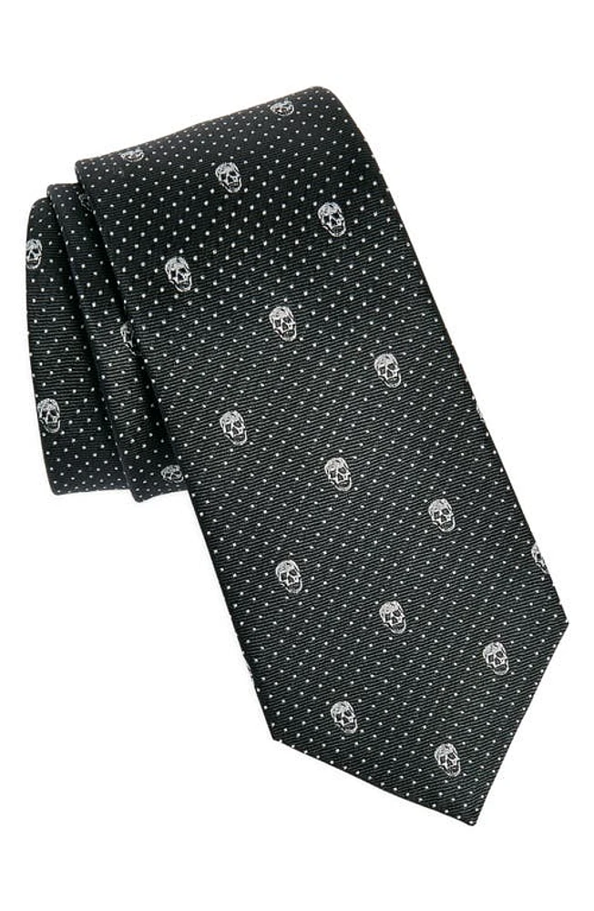 Alexander McQueen Skull & Dots Silk Tie in Black/Silver at Nordstrom