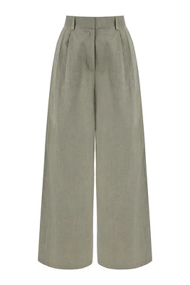 Nocturne Pleated Wide Leg Pants in Dark Beige at Nordstrom