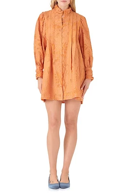 English Factory Long Sleeve Burnout Organza Mini Shirtdress Orange at Nordstrom,