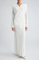 Interior The Sloan Long Sleeve Drape Front Maxi Dress White at Nordstrom,