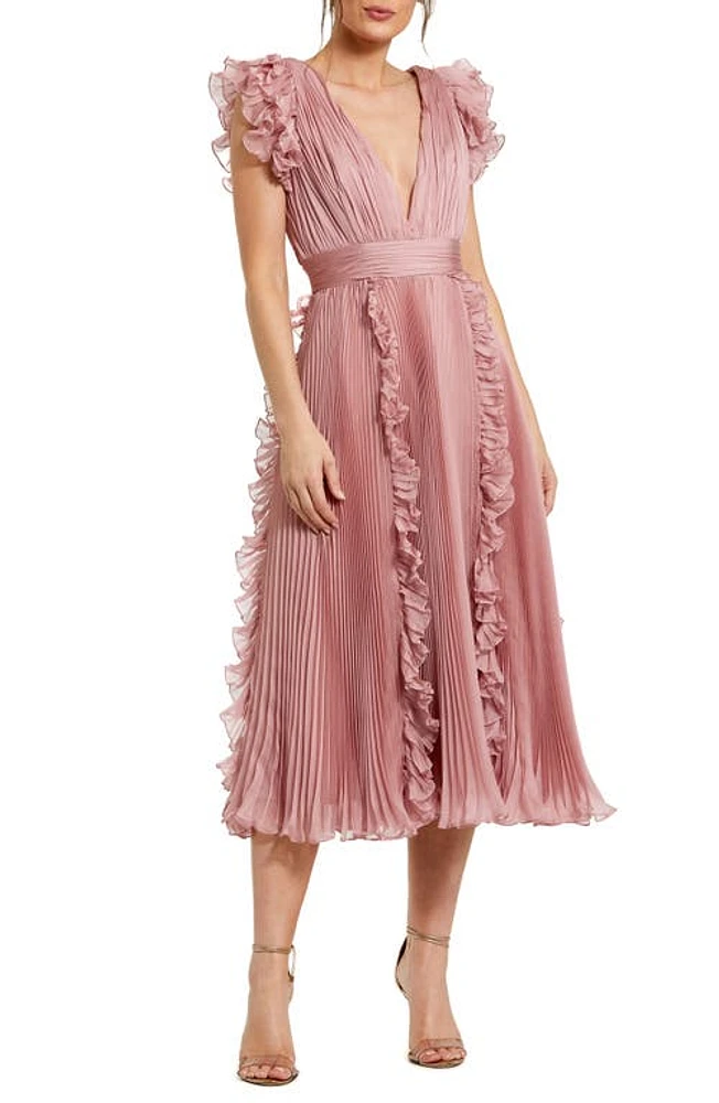 Mac Duggal Pleated Chiffon Cocktail Midi Dress Rose at Nordstrom,