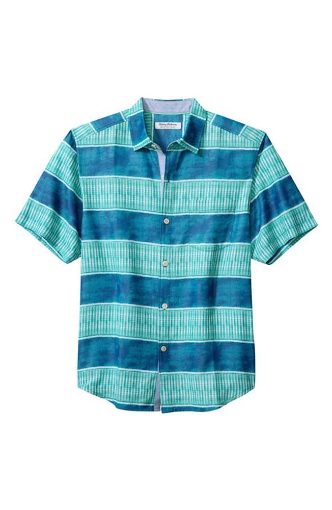 Tommy Bahama Coconut Point IslandZone Rivera Stripe Short Sleeve Button-Up Shirt Cabo Teal at Nordstrom,