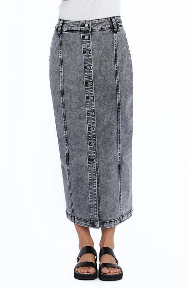 Wash Lab Denim Button Front Seamed Maxi Skirt Black Diamond at Nordstrom,