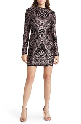 Jump Apparel Glitter Long Sleeve Body-Con Minidress in Black/Gold at Nordstrom, Size Small