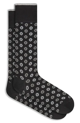 Bugatchi Floral Mercerized Cotton Blend Dress Socks in Black at Nordstrom