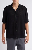 Corridor Pointelle Stitch Short Sleeve Cotton Knit Button-Up Shirt at Nordstrom,