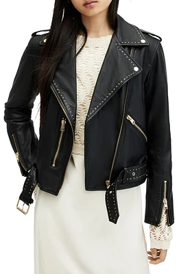 AllSaints Balfern Mini Stud Leather Biker Jacket Black at Nordstrom, Us