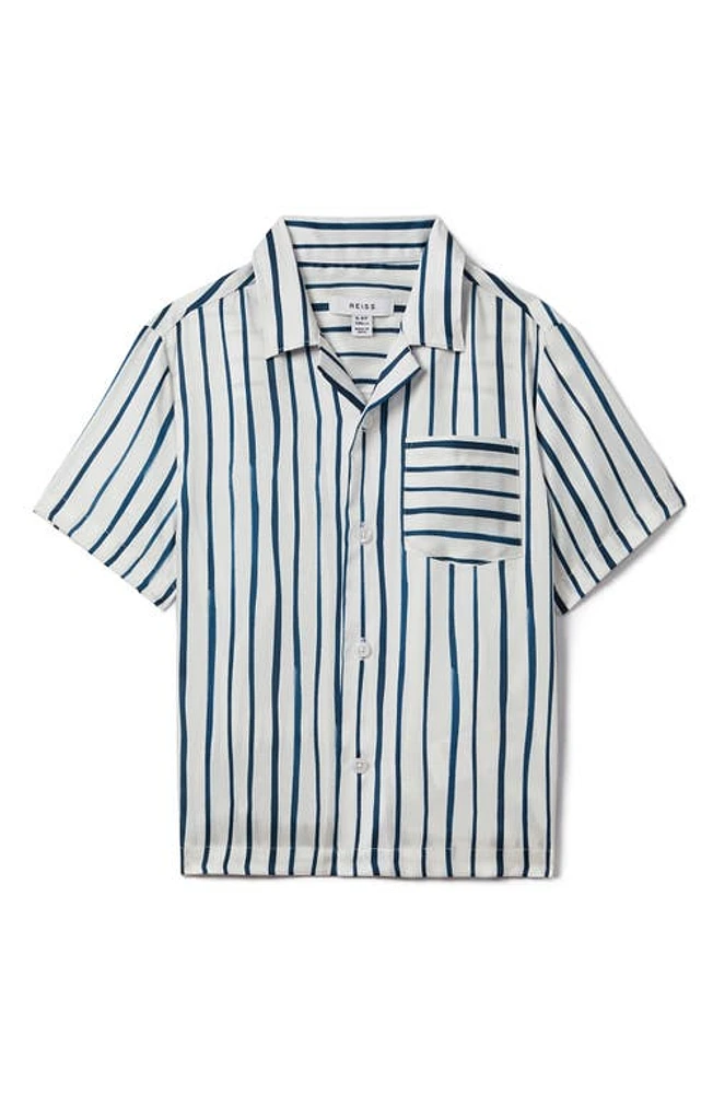 Reiss Kids' Rava Sr. Stripe Camp Shirt White/Blue at Nordstrom, Y