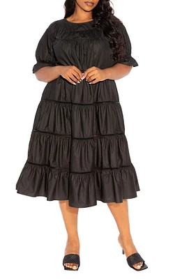 BUXOM COUTURE Tiered Cotton Blend Poplin Dress at Nordstrom, X