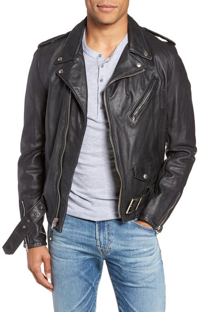 Schott NYC Hand Vintaged Cowhide Leather Motorcycle Jacket Black at Nordstrom,