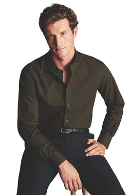 Charles Tyrwhitt Non-Iron Poplin Cutaway Slim Fit Shirt Single Cuff Olive Green at Nordstrom,