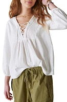 Lucky Brand Lace-Up Cotton Peasant Blouse Cloud Dancer at Nordstrom,