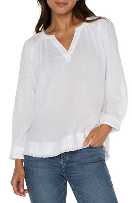 Liverpool Los Angeles Pleat Detail Raglan Sleeve Gauze Top White at Nordstrom,