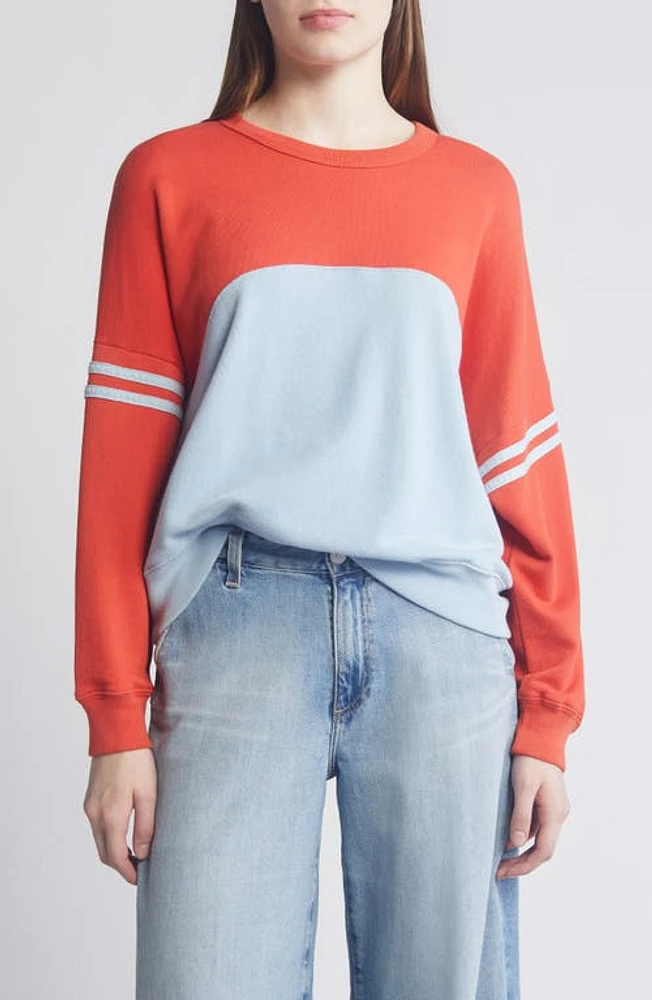 The GREAT. Cross Country Colorblock Cotton Sweatshirt Heirloom Tomato at Nordstrom,