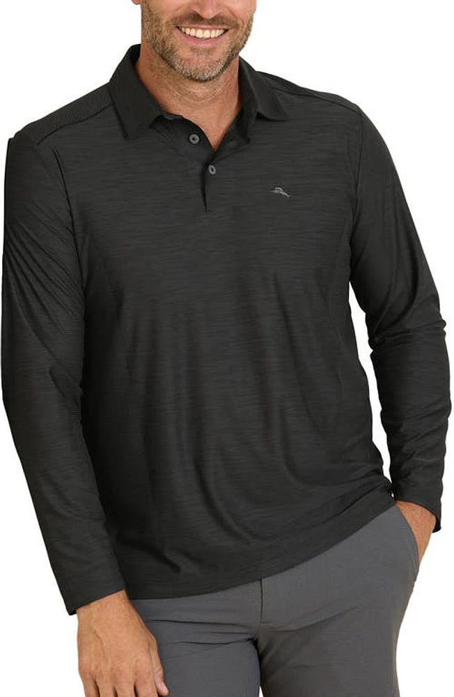 Tommy Bahama Palm Coast IslandZone Long Sleeve Polo in Jet Black at Nordstrom, Size 2Xb