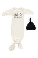 Tenth & Pine Hello, I'm New Here Organic Cotton Tie Gown & Hat Set in Natural at Nordstrom, Size 0-3M