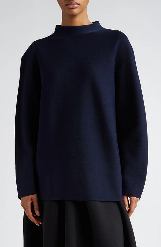 CFCL Garter Mock Neck Long Sleeve T-Shirt Navy at Nordstrom,