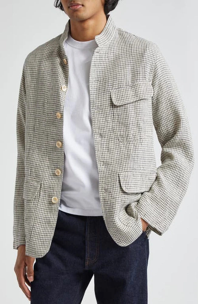 Drake's Check Linen Forestiere Jacket Ecru And Navy at Nordstrom,